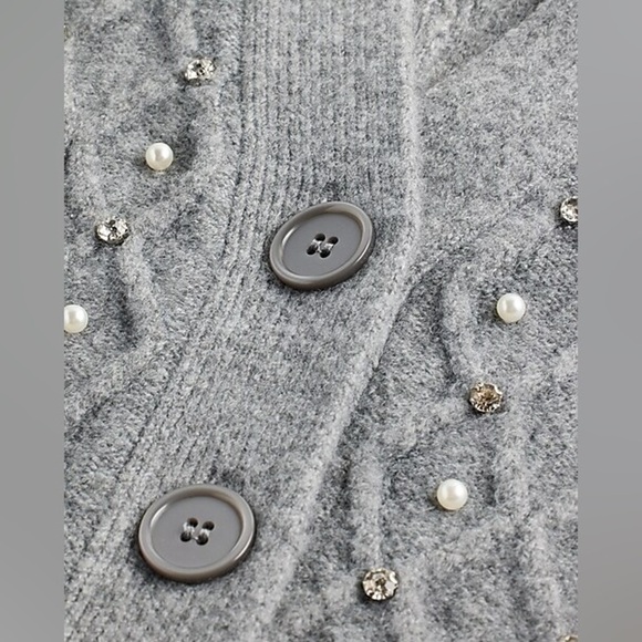 Express Embellished V-Neck Balloon Sleeve Cardigan in Grey Size XS - Picture 4 of 15